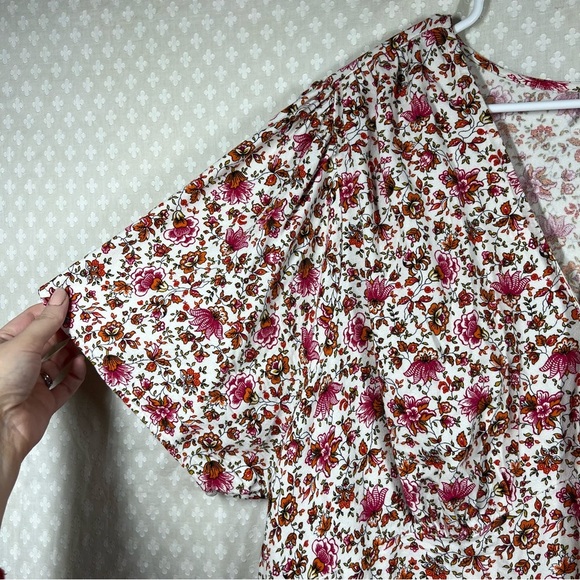Old Navy Pink Floral Button Front Crepe Short Sleeve Dress - Picture 2 of 6